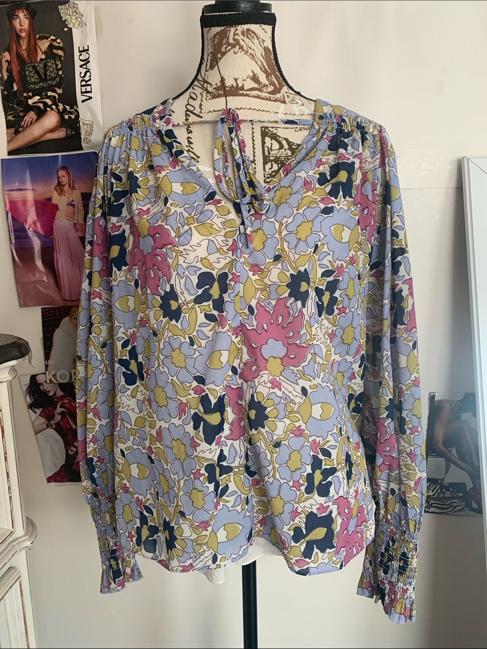 Rebecca Taylor Lavender Multi Floral V-Neck Blouse